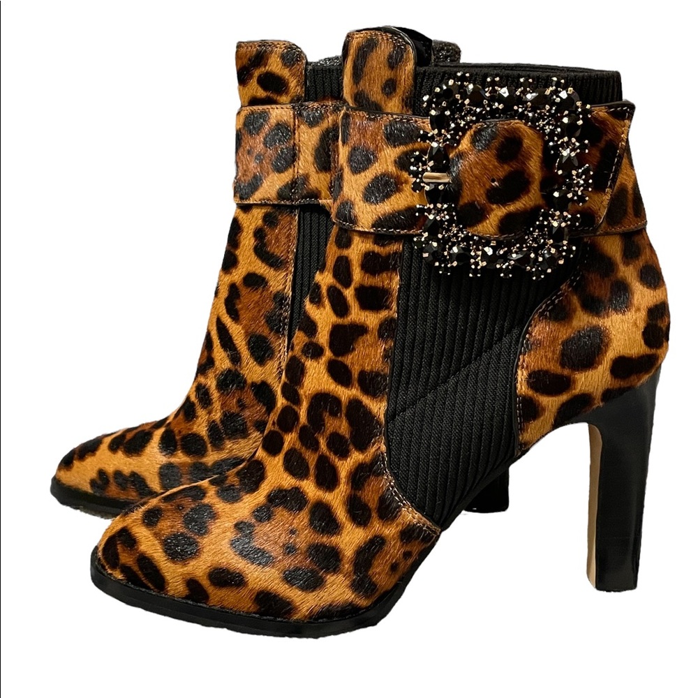 Karl Lagerfeld Paris Vania Jewel Buckle Leopard Print Haircalf Boot